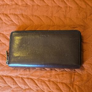 Coach Dark Brown Leather Accordian Zip Wallet